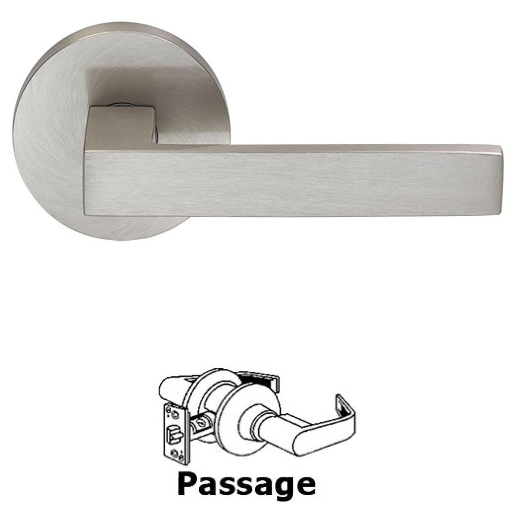 Passage Square Lever with Modern Rose in Satin Nickel Lacquered Plated, Lacquered