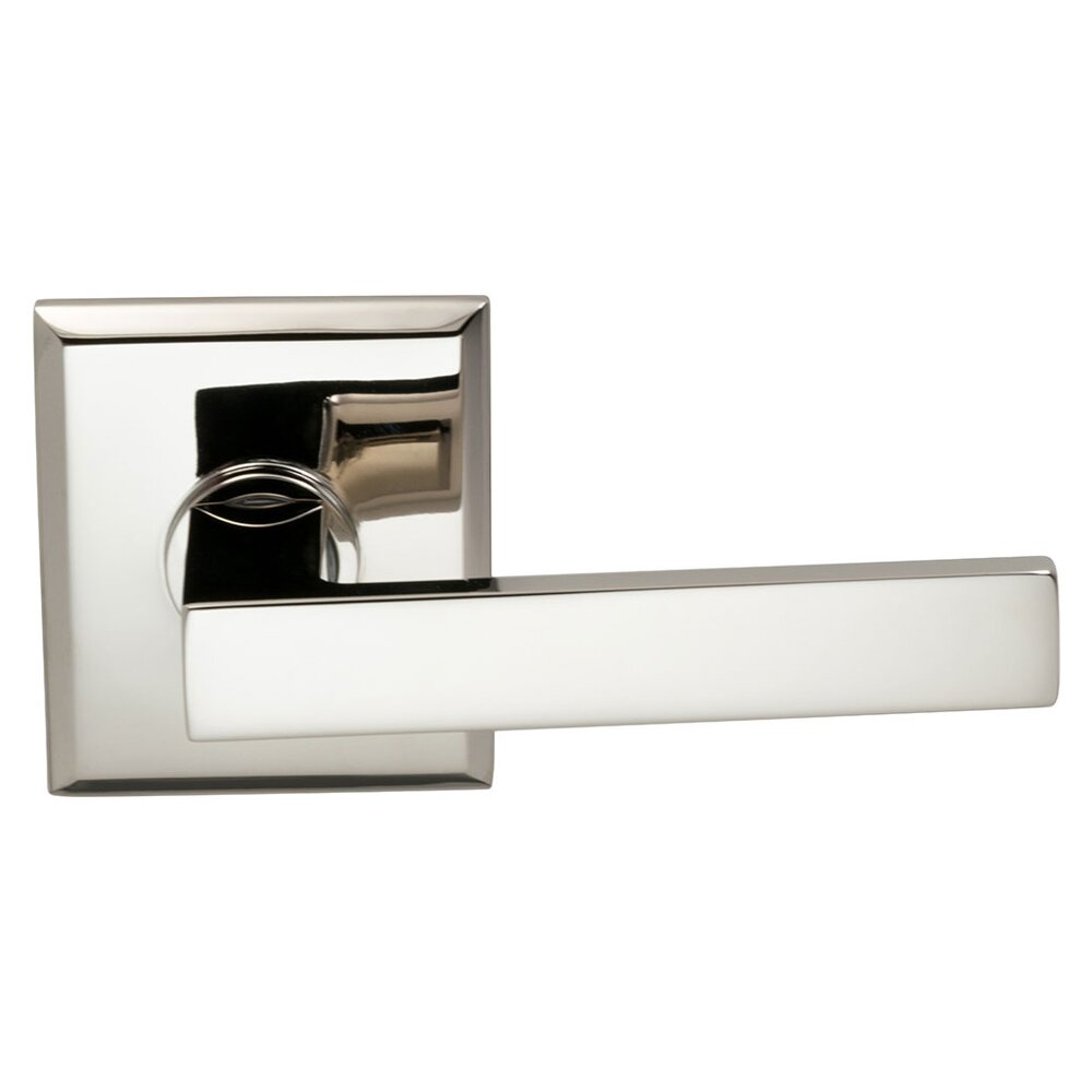 Double Dummy Square Right-Handed Lever with Rectangular Rose in Polished Nickel Lacquered Plated, Lacquered