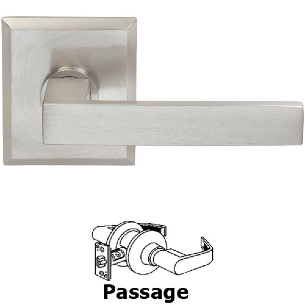 Passage Square Lever with Rectangular Rose in Satin Nickel Lacquered Plated, Lacquered
