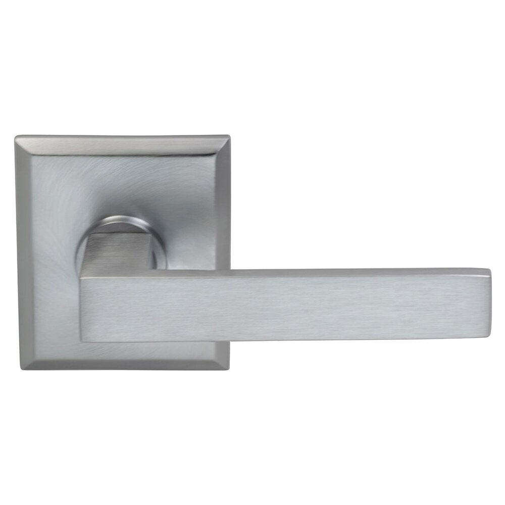 Privacy Square Lever with Rectangular Rose in Satin Chrome Plated
