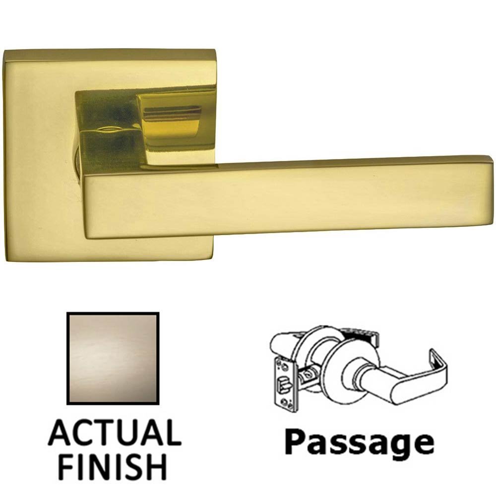 Passage Square Lever with Square Rose in Satin Nickel Lacquered Plated, Lacquered