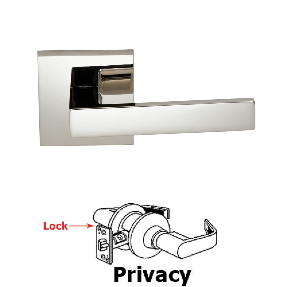 Privacy Square Lever with Square Rose in Polished Nickel Lacquered Plated, Lacquered