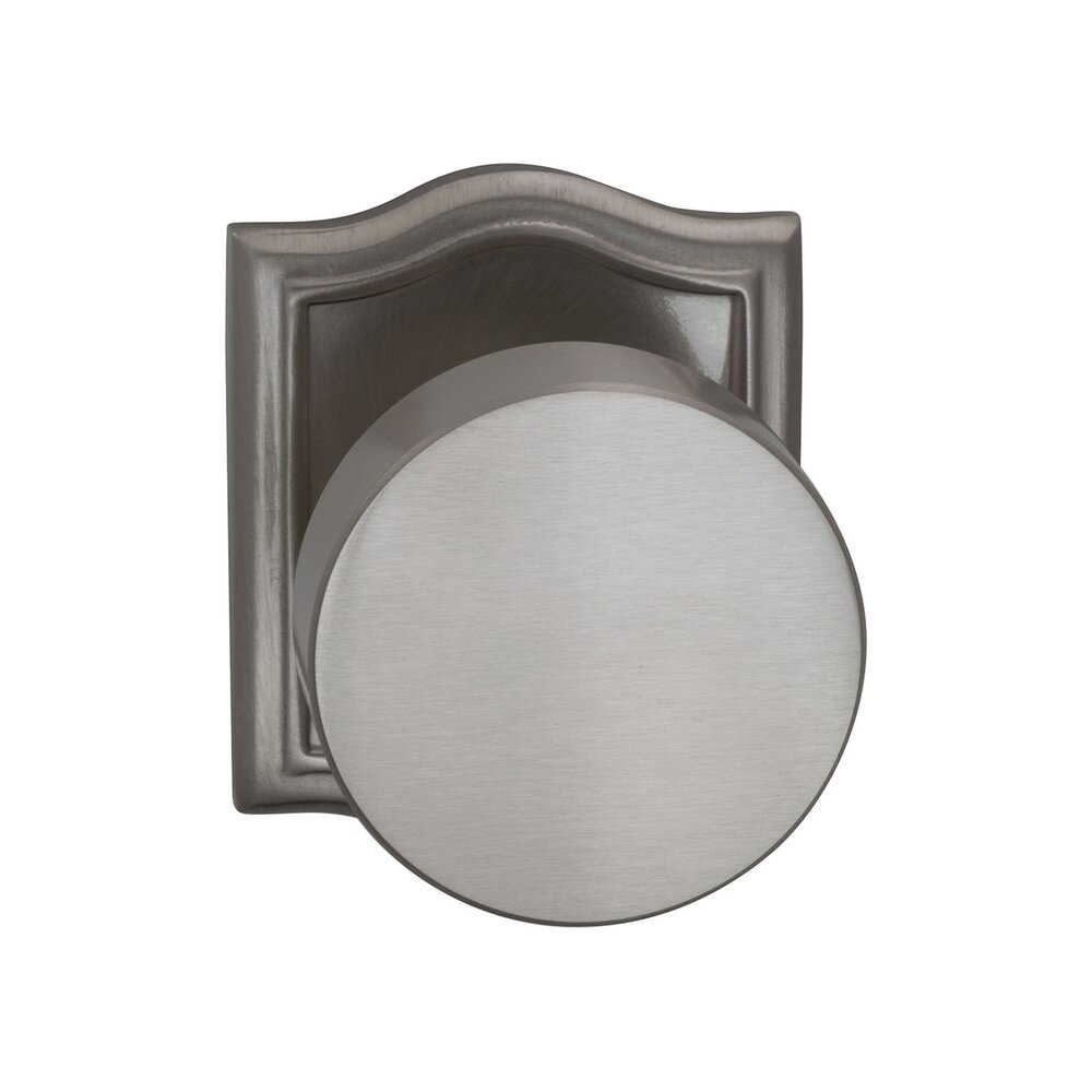 Double Dummy Puck Knob with Arched Rose in Satin Nickel Lacquered Plated, Lacquered