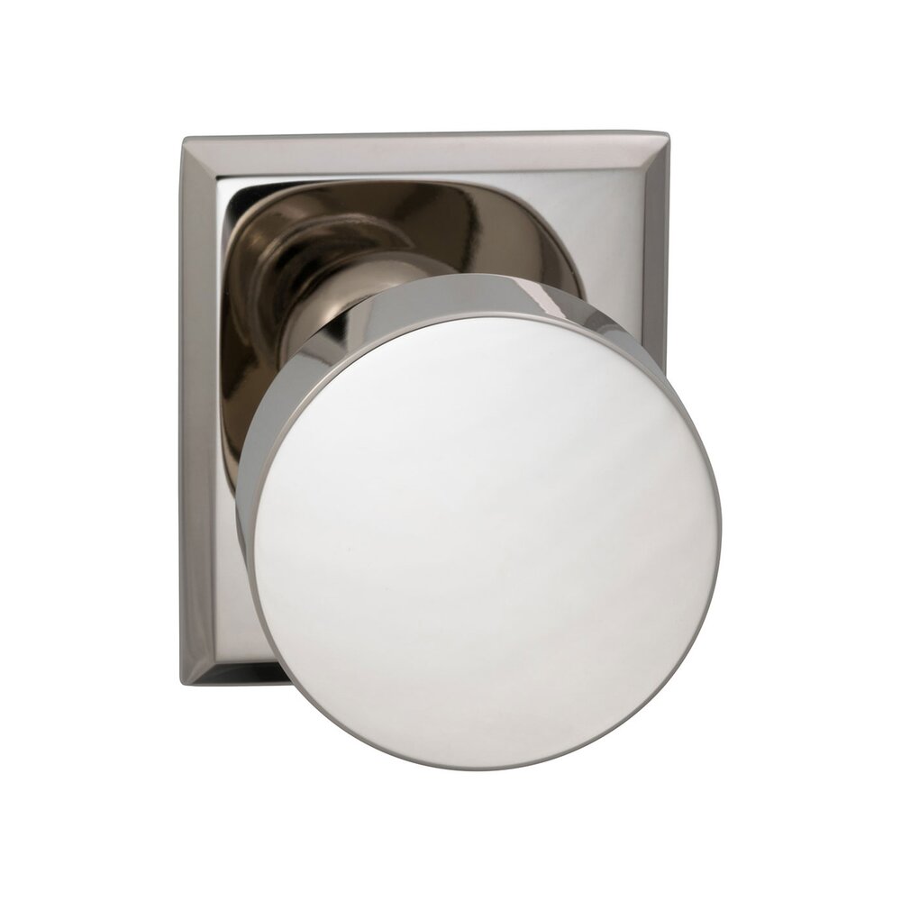 Double Dummy Puck Knob with Rectangular Rose in Polished Nickel Lacquered Plated, Lacquered
