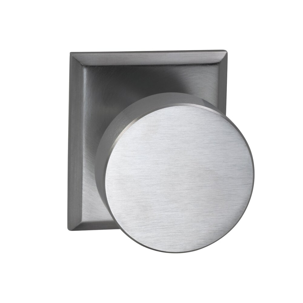 Passage Puck Knob with Rectangular Rose in Satin Chrome Plated