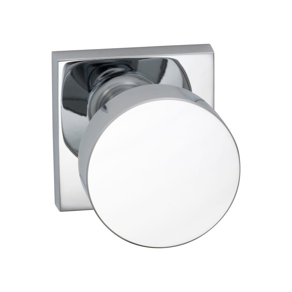 Passage Puck Knob with Square Rose in Polished Chrome Plated