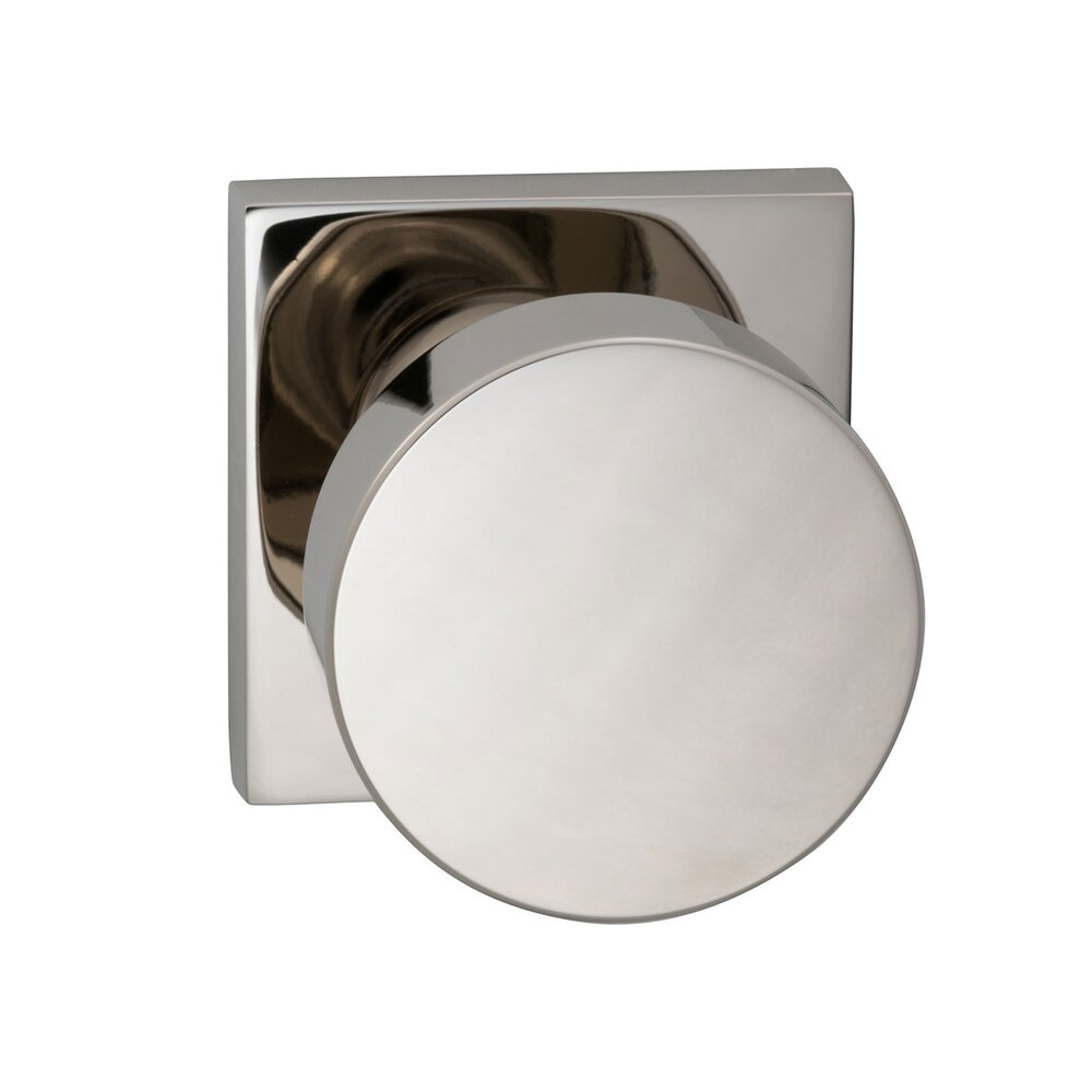 Privacy Puck Knob with Square Rose in Polished Nickel Lacquered Plated, Lacquered