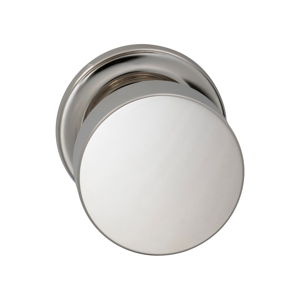 Privacy Puck Knob with Traditional Rose in Polished Nickel Lacquered Plated, Lacquered