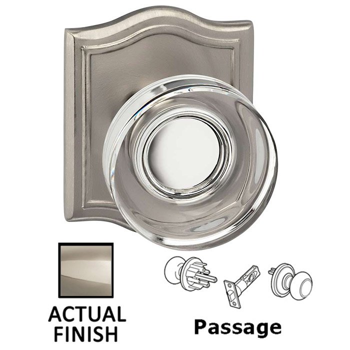 Passage Puck Glass Knob With Arched Rose in Polished Polished Nickel Lacquered