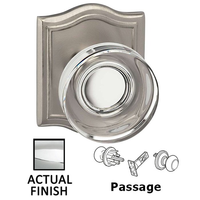 Passage Puck Glass Knob With Arched Rose in Polished Chrome
