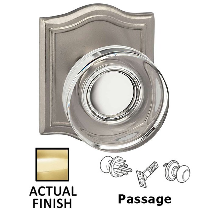 Passage Puck Glass Knob With Arched Rose in Polished Brass Lacquered