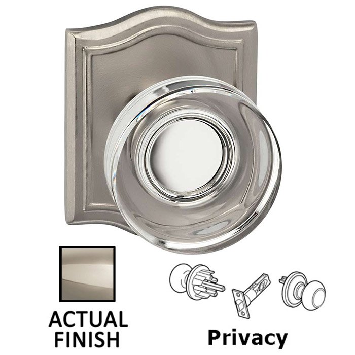 Privacy Puck Glass Knob With Arched Rose in Polished Polished Nickel Lacquered