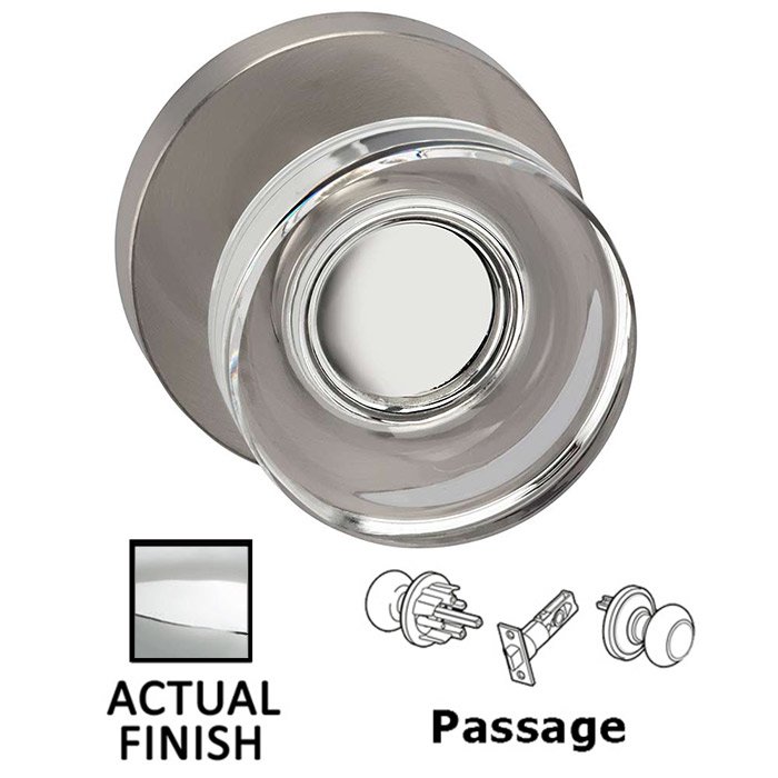 Passage Puck Glass Knob With Modern Rose in Polished Chrome