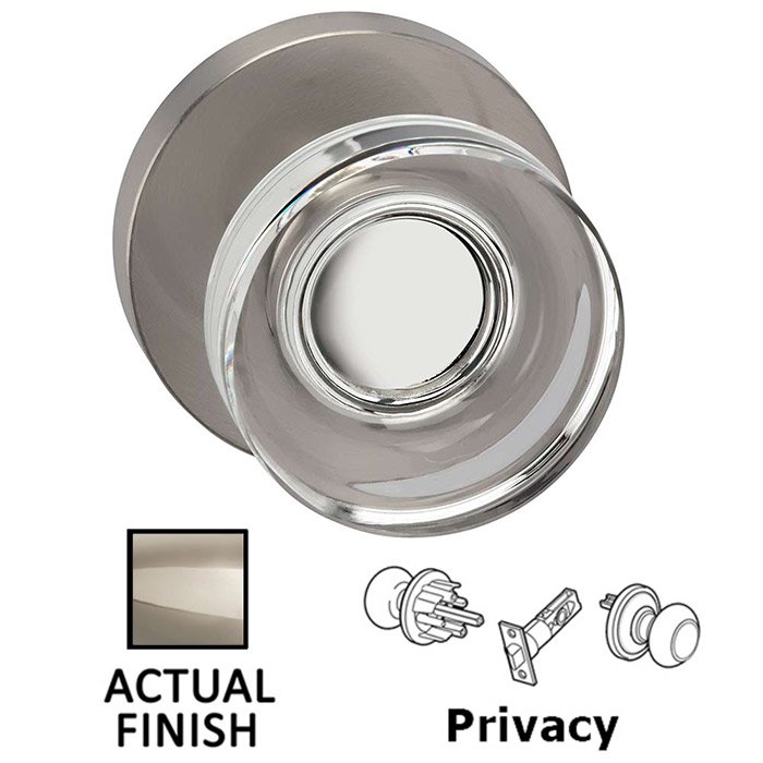 Privacy Puck Glass Knob With Modern Rose in Polished Polished Nickel Lacquered