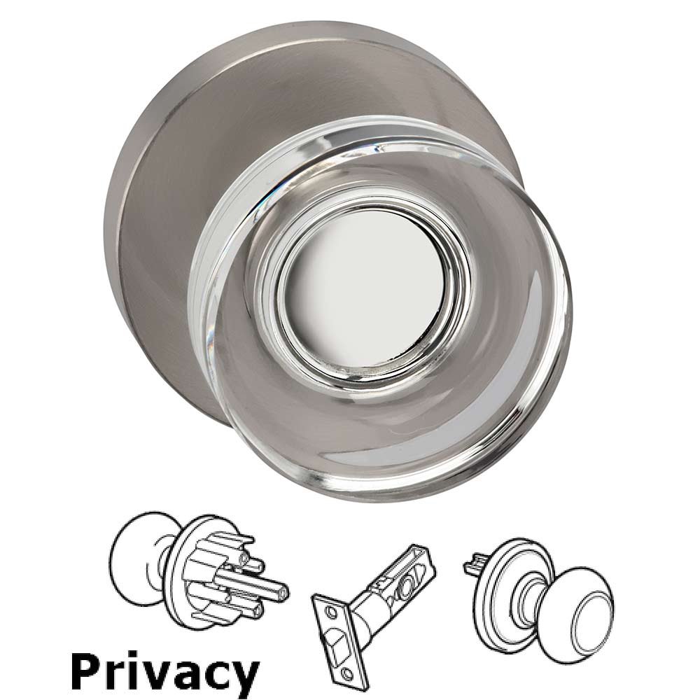 Privacy Puck Glass Knob With Modern Rose in Satin Nickel Lacquered