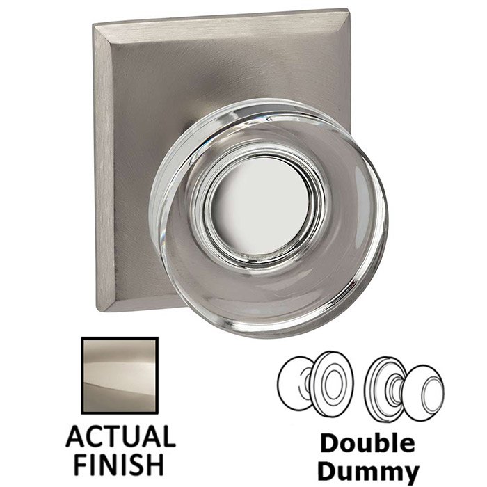 Double Dummy Puck Glass Knob With Rectangular Rose in Polished Polished Nickel Lacquered