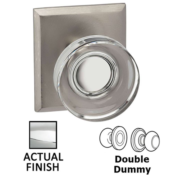 Double Dummy Puck Glass Knob With Rectangular Rose in Polished Chrome