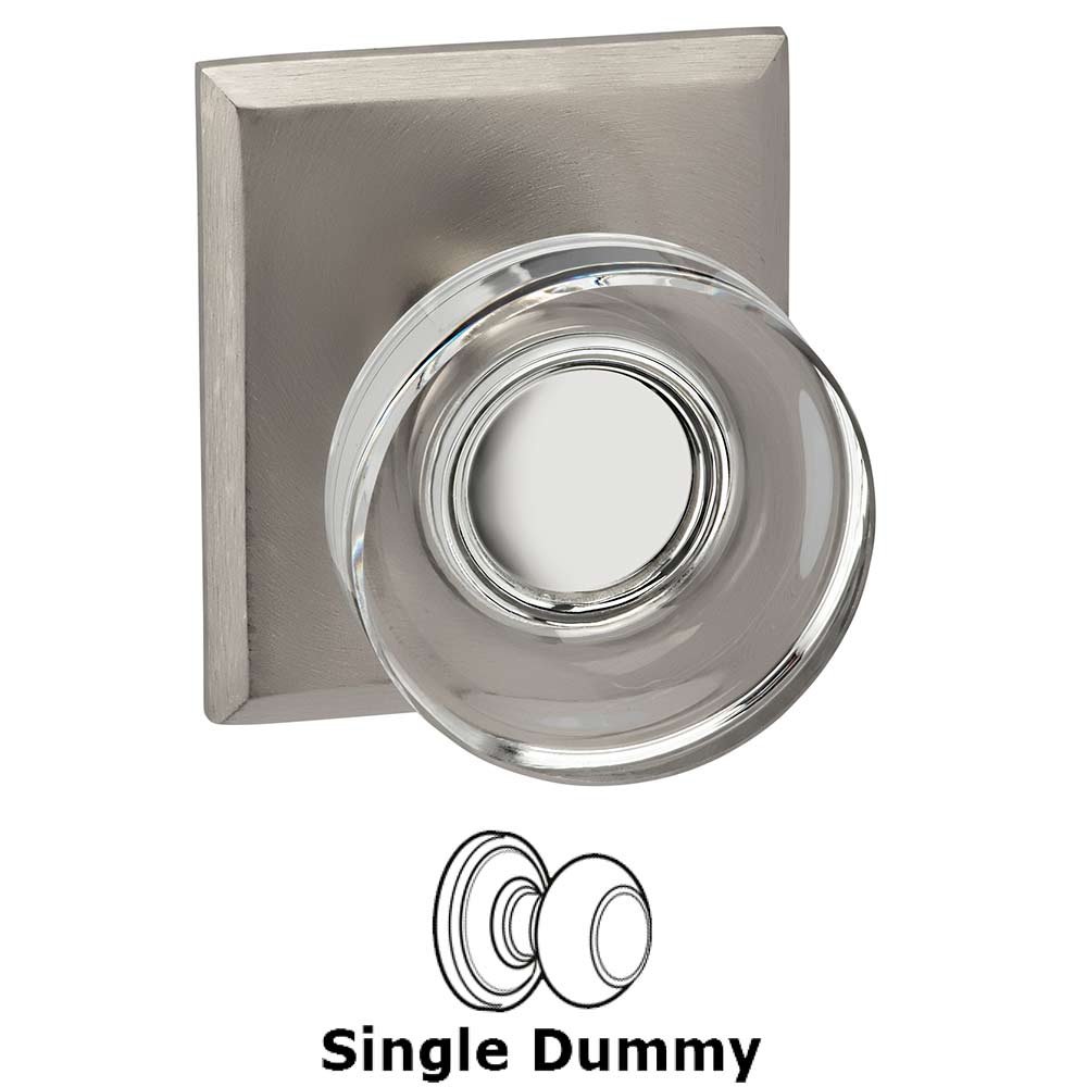 Single Dummy Puck Glass Knob With Rectangular Rose in Satin Nickel Lacquered