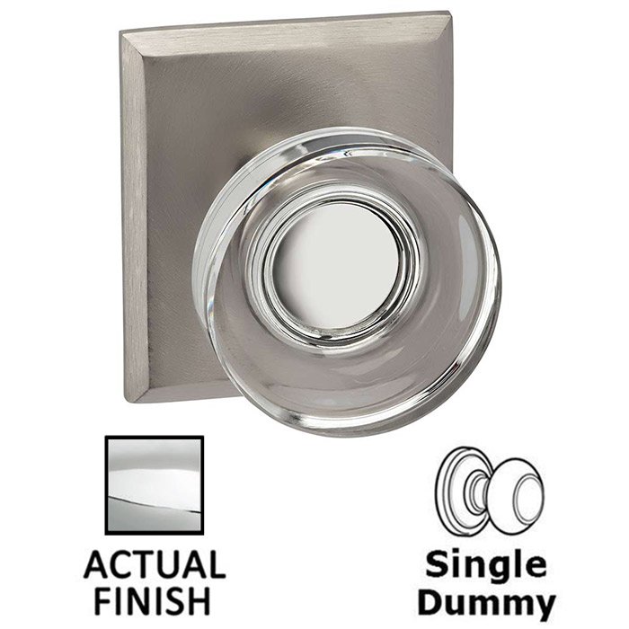 Single Dummy Puck Glass Knob With Rectangular Rose in Polished Chrome
