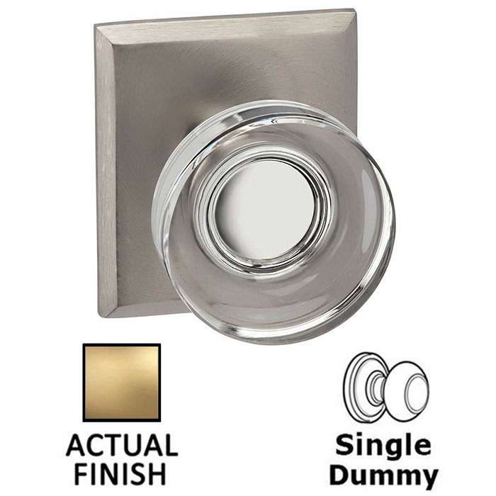 Single Dummy Puck Glass Knob With Rectangular Rose in Satin Brass Lacquered