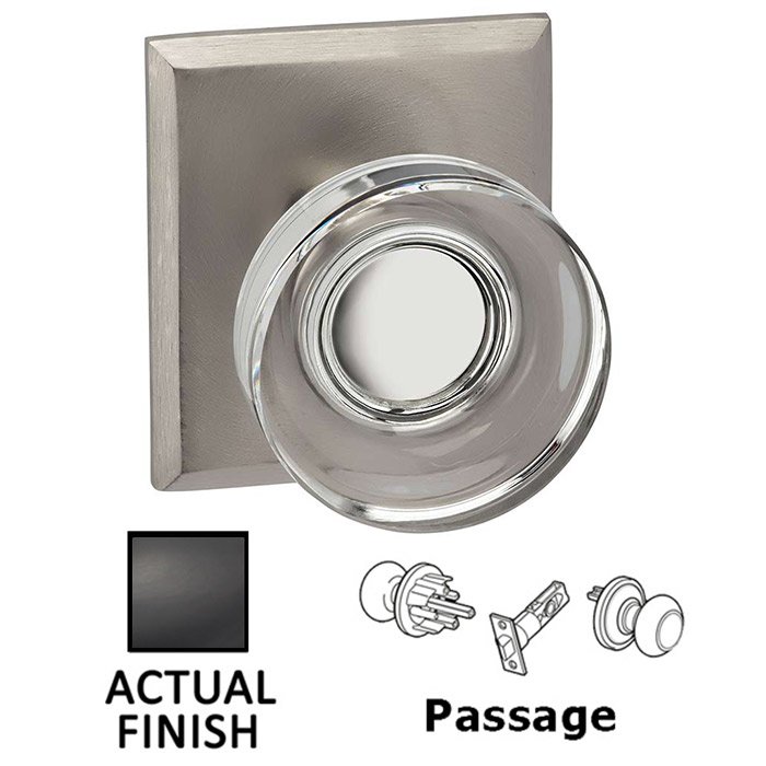 Passage Puck Glass Knob With Rectangular Rose in Oil Rubbed Bronze Lacquered