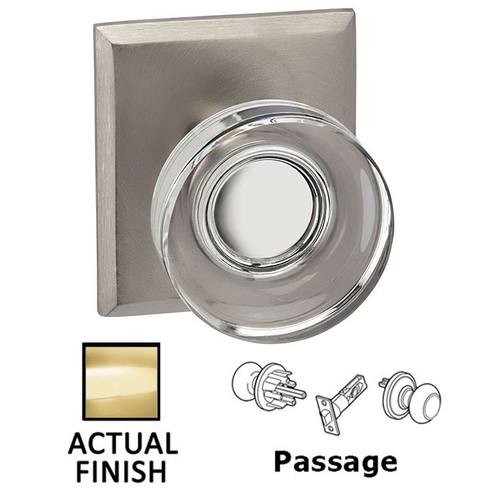Passage Puck Glass Knob With Rectangular Rose in Polished Brass Lacquered