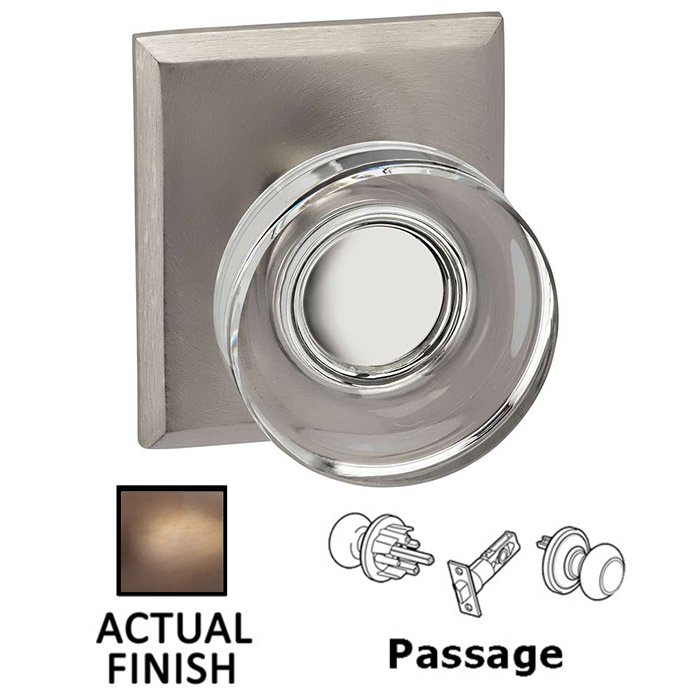 Passage Puck Glass Knob With Rectangular Rose in Antique Brass Lacquered