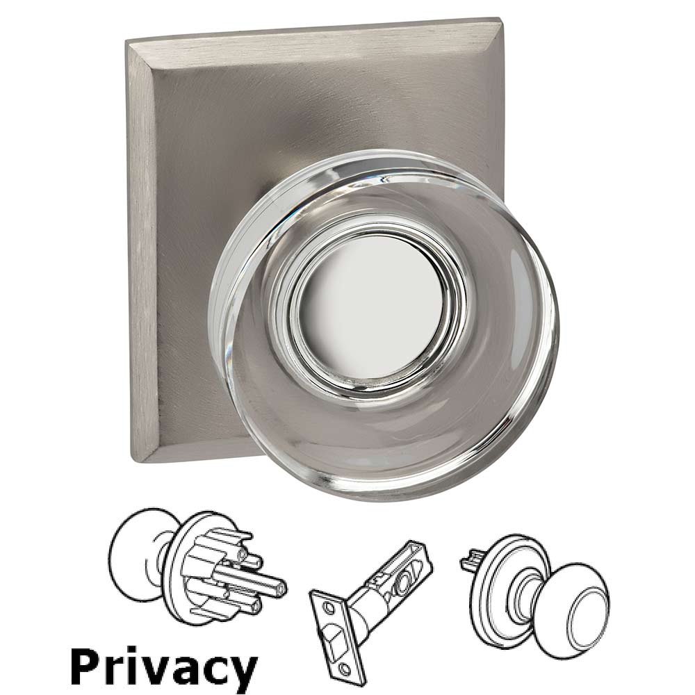 Privacy Puck Glass Knob With Rectangular Rose in Satin Nickel Lacquered