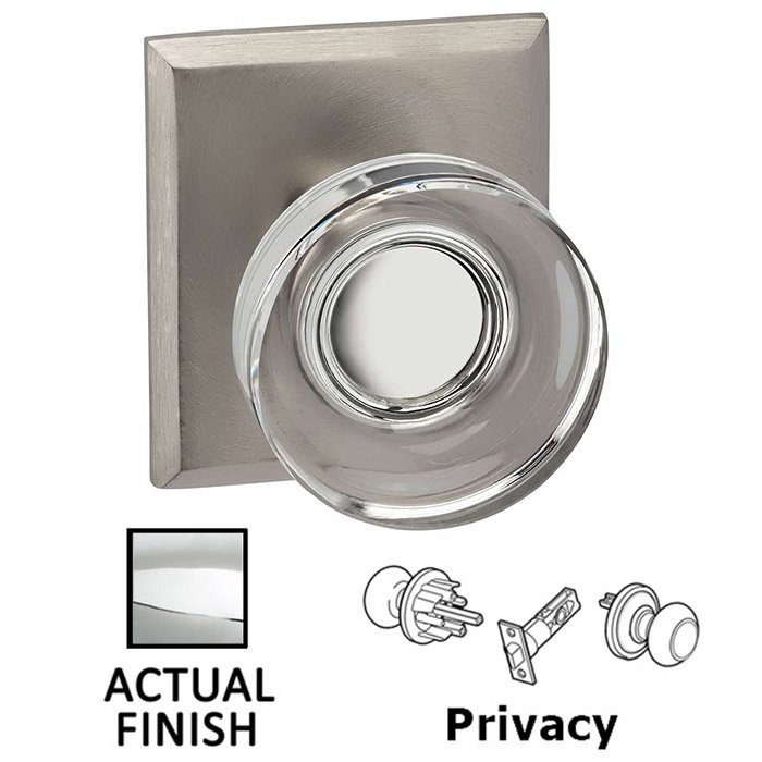 Privacy Puck Glass Knob With Rectangular Rose in Polished Chrome
