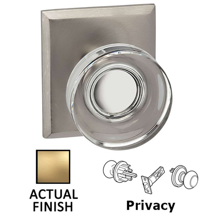 Privacy Puck Glass Knob With Rectangular Rose in Satin Brass Lacquered