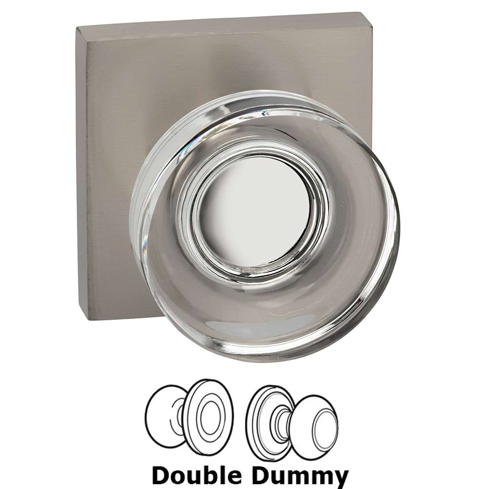 Double Dummy Puck Glass Knob With Square Rose in Satin Nickel Lacquered