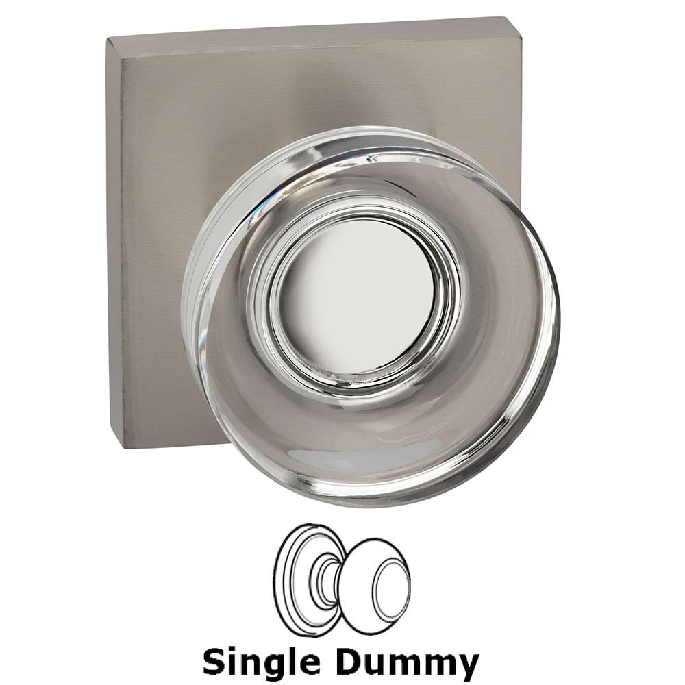 Single Dummy Puck Glass Knob With Square Rose in Satin Nickel Lacquered