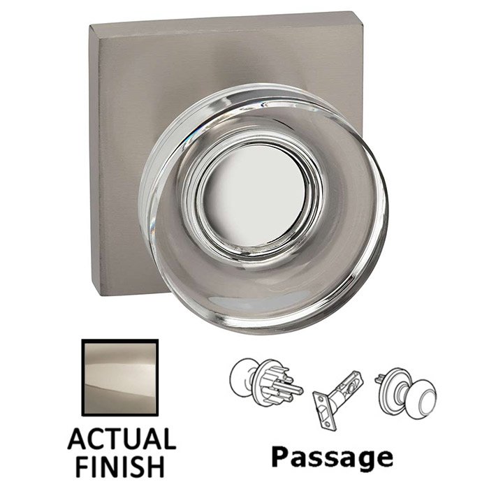 Passage Puck Glass Knob With Square Rose in Polished Polished Nickel Lacquered