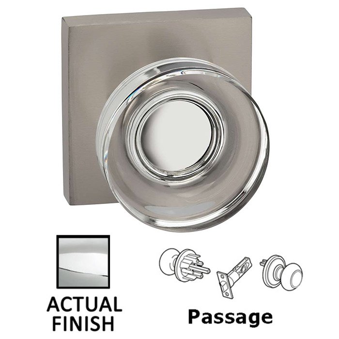Passage Puck Glass Knob With Square Rose in Polished Chrome