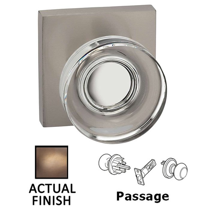 Passage Puck Glass Knob With Square Rose in Antique Brass Lacquered