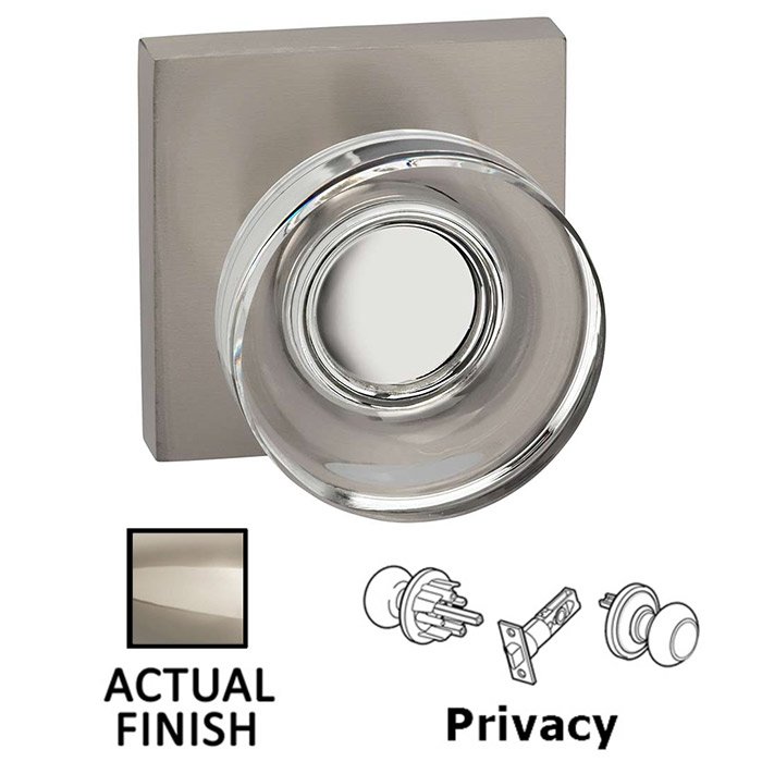 Privacy Puck Glass Knob With Square Rose in Polished Polished Nickel Lacquered