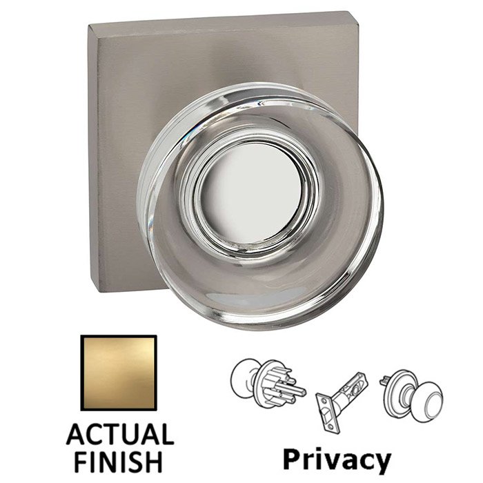 Privacy Puck Glass Knob With Square Rose in Satin Brass Lacquered
