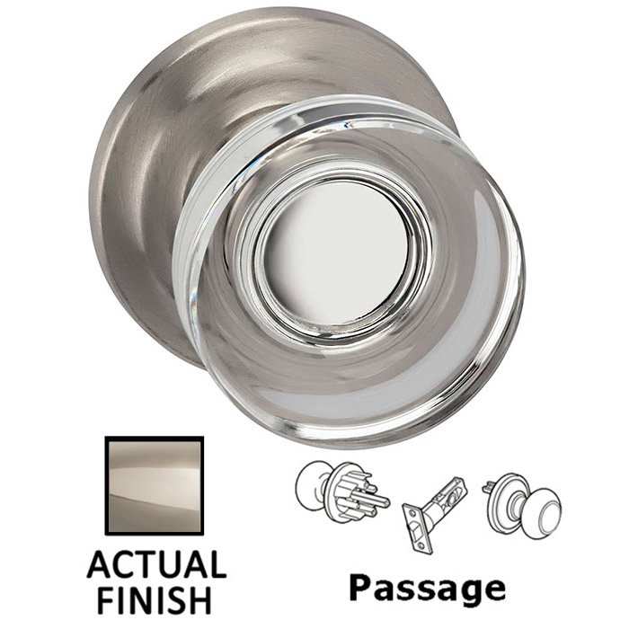 Passage Puck Glass Knob With Traditional Rose in Polished Polished Nickel Lacquered