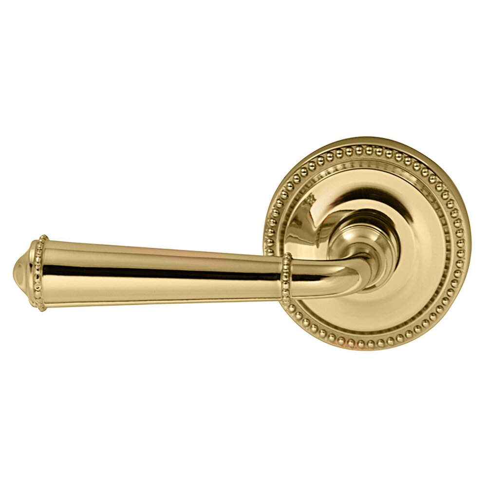 Double Dummy Traditions Left Handed Beaded Lever with Beaded Rosette in Polished Brass Unlacquered