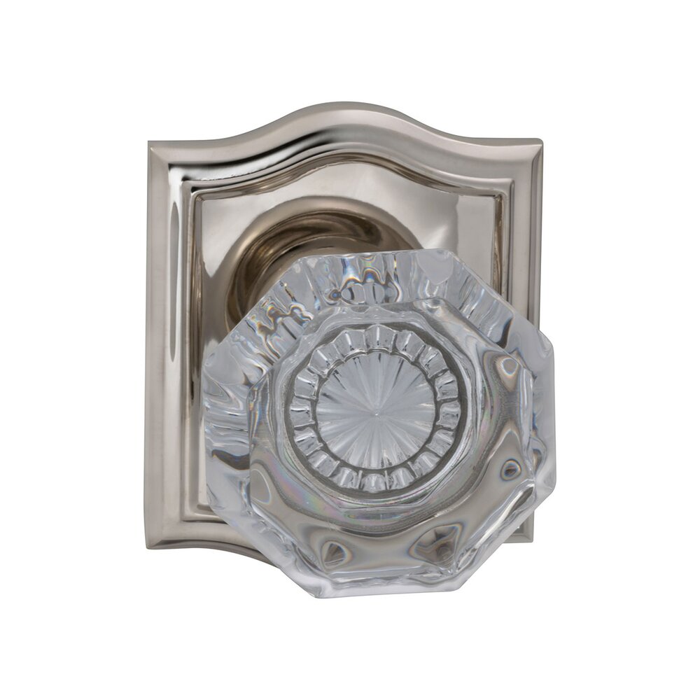 Passage Glass Knob with Arch Rose in Polished Nickel Lacquered