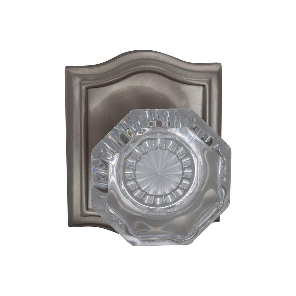 Passage Glass Knob with Arch Rose in Satin Nickel Lacquered