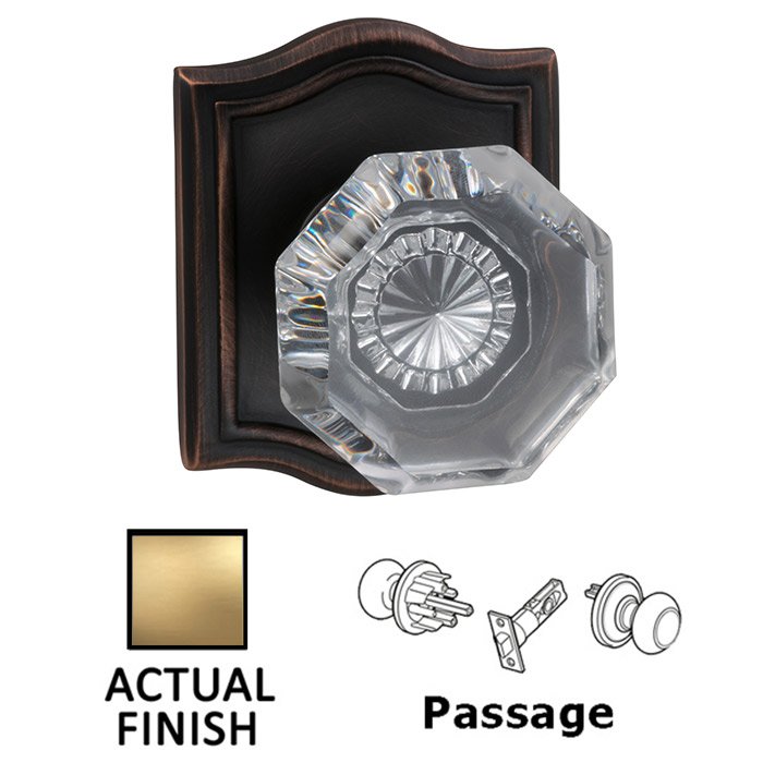 Passage Classic Glass Knob With Arched Rose in Satin Brass Lacquered