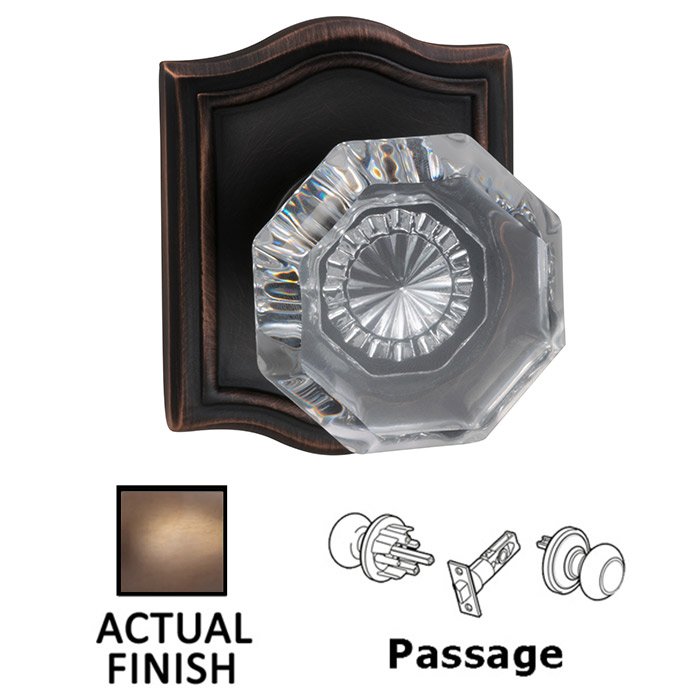 Passage Classic Glass Knob With Arched Rose in Antique Brass Lacquered