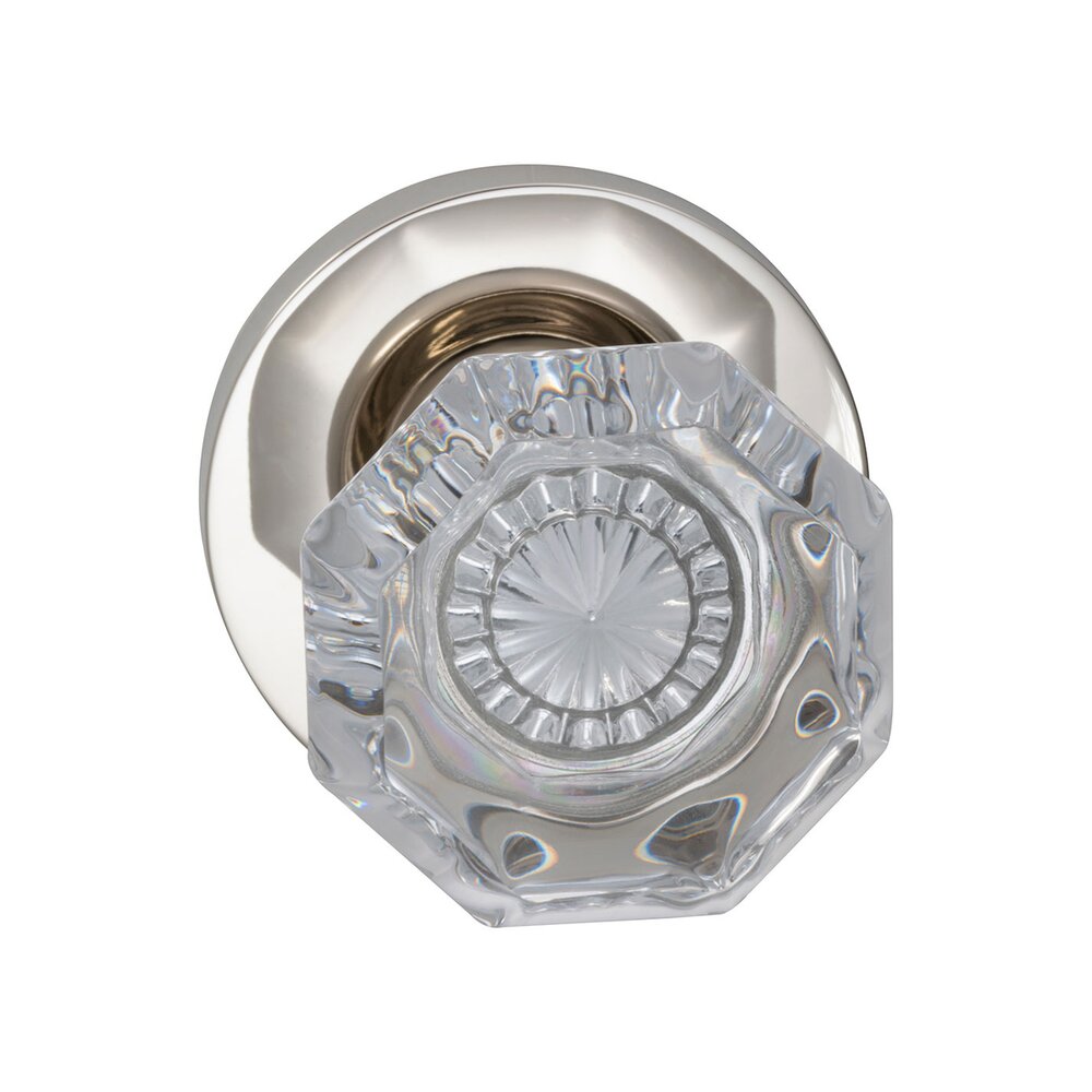Passage Glass Knob with Modern Rose in Polished Nickel Lacquered