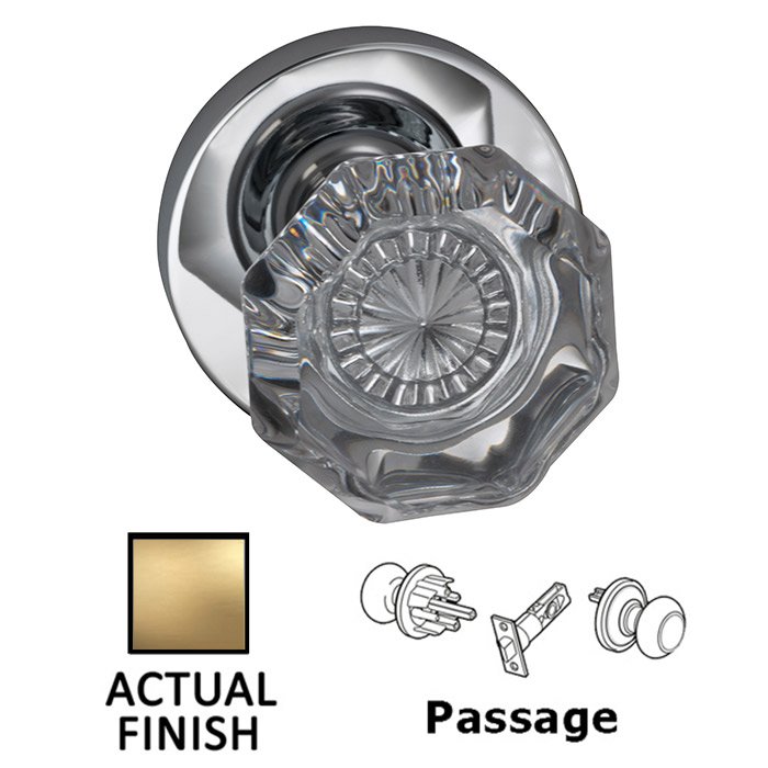 Passage Classic Glass Knob With Modern Rose in Satin Brass Lacquered
