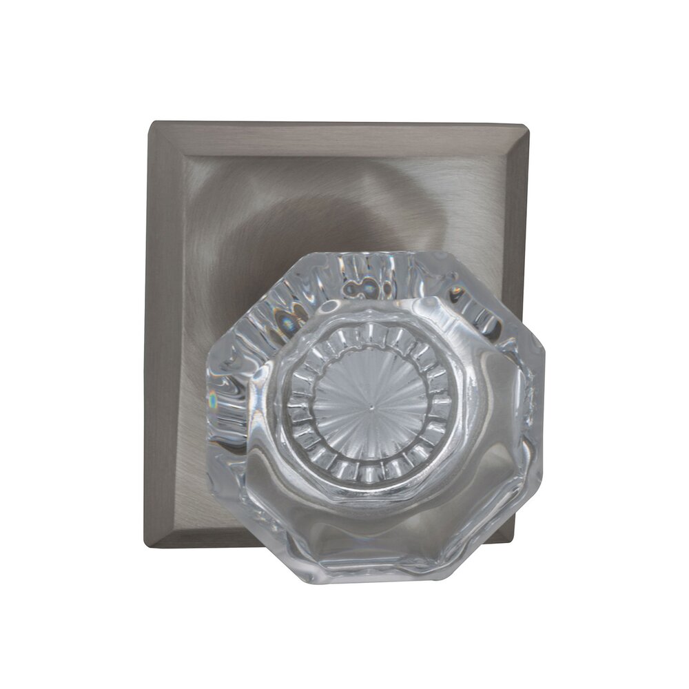 Double Dummy Glass Knob with Rectangle Rose in Satin Nickel Lacquered
