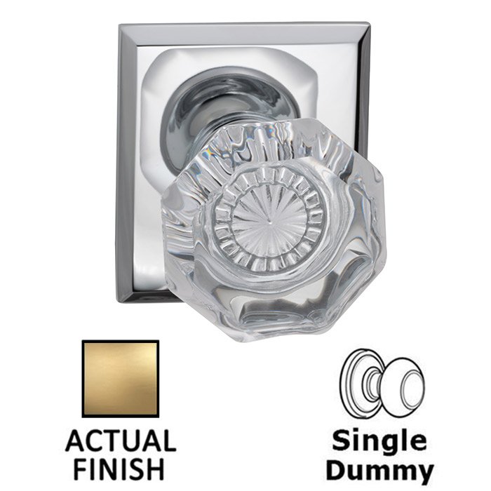 Single Dummy Classic Glass Knob With Rectangular Rose in Satin Brass Lacquered