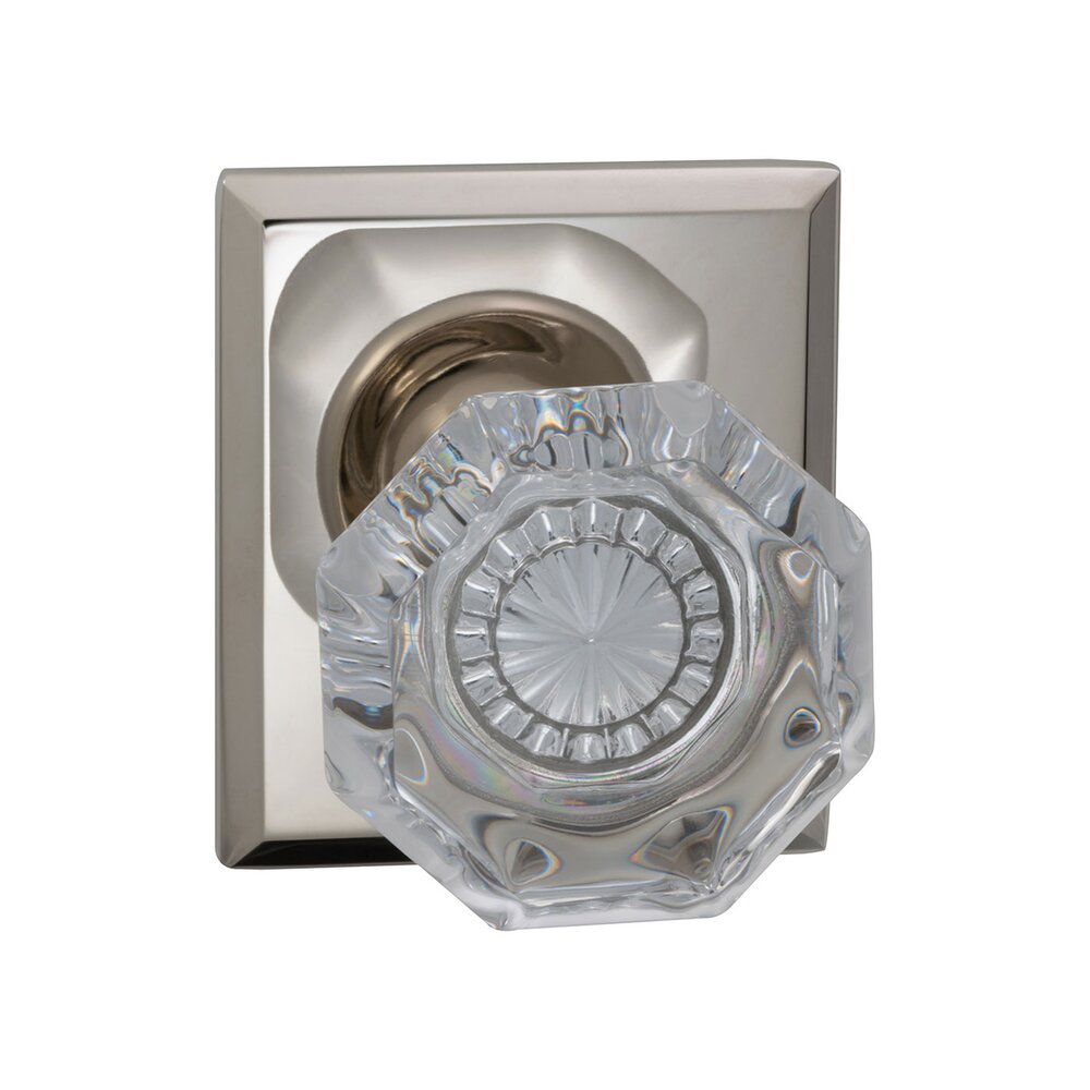 Passage Glass Knob with Rectangle Rose in Polished Nickel Lacquered