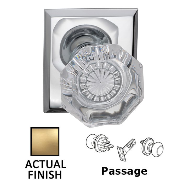 Passage Classic Glass Knob With Rectangular Rose in Satin Brass Lacquered