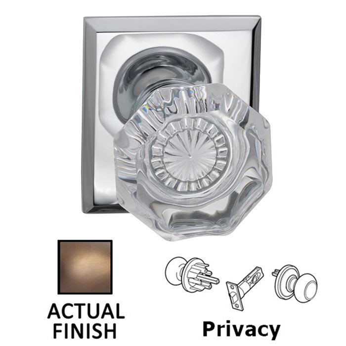 Privacy Classic Glass Knob With Rectangular Rose in Antique Brass Lacquered